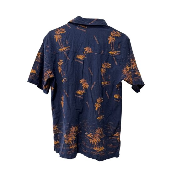 Shoreline Nassau Bahamas Navy Tropical Island Short Sleeve Button Shirt Slim M - Picture 4 of 6